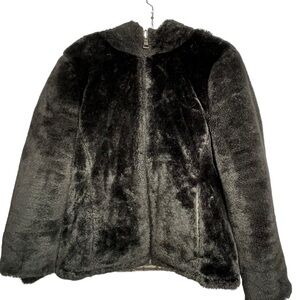 Andrew Marc Black Fuzzy Hoody Coat